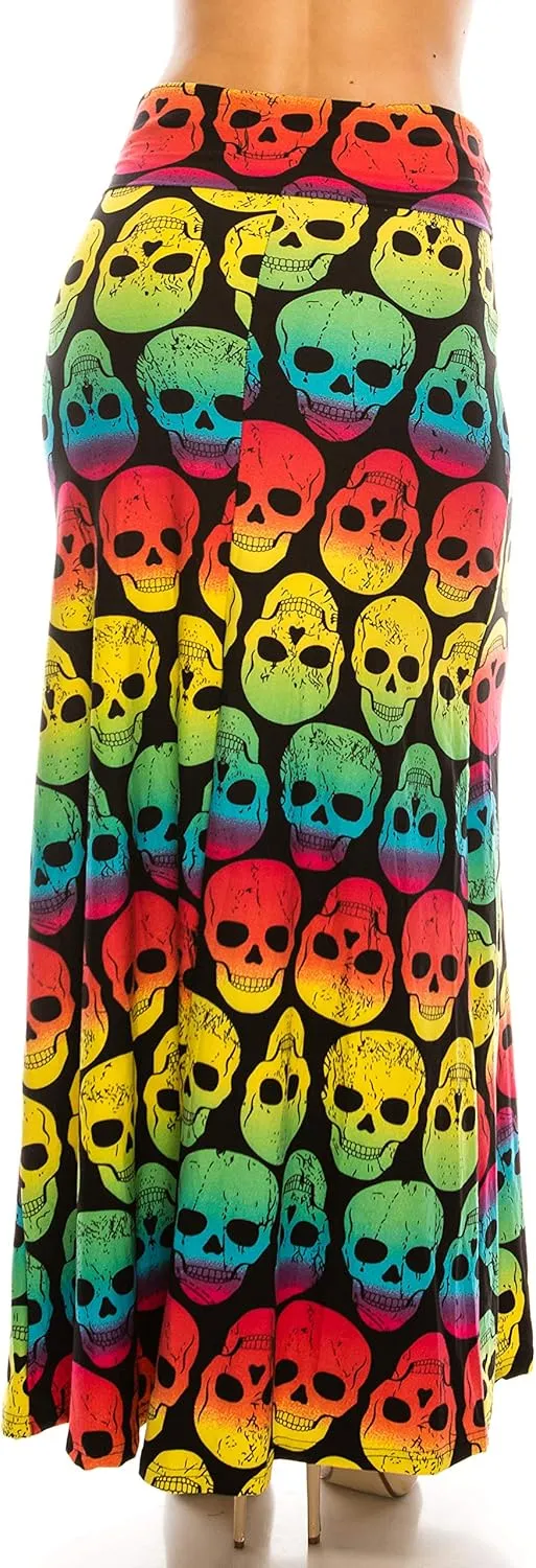 Eevee Women's Printed Foldover Waistband Fashionable Long Maxi Skirt Dress