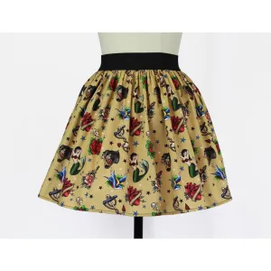 Elastic Waist Skirt in Tattoo Flash Art Print by Hemet