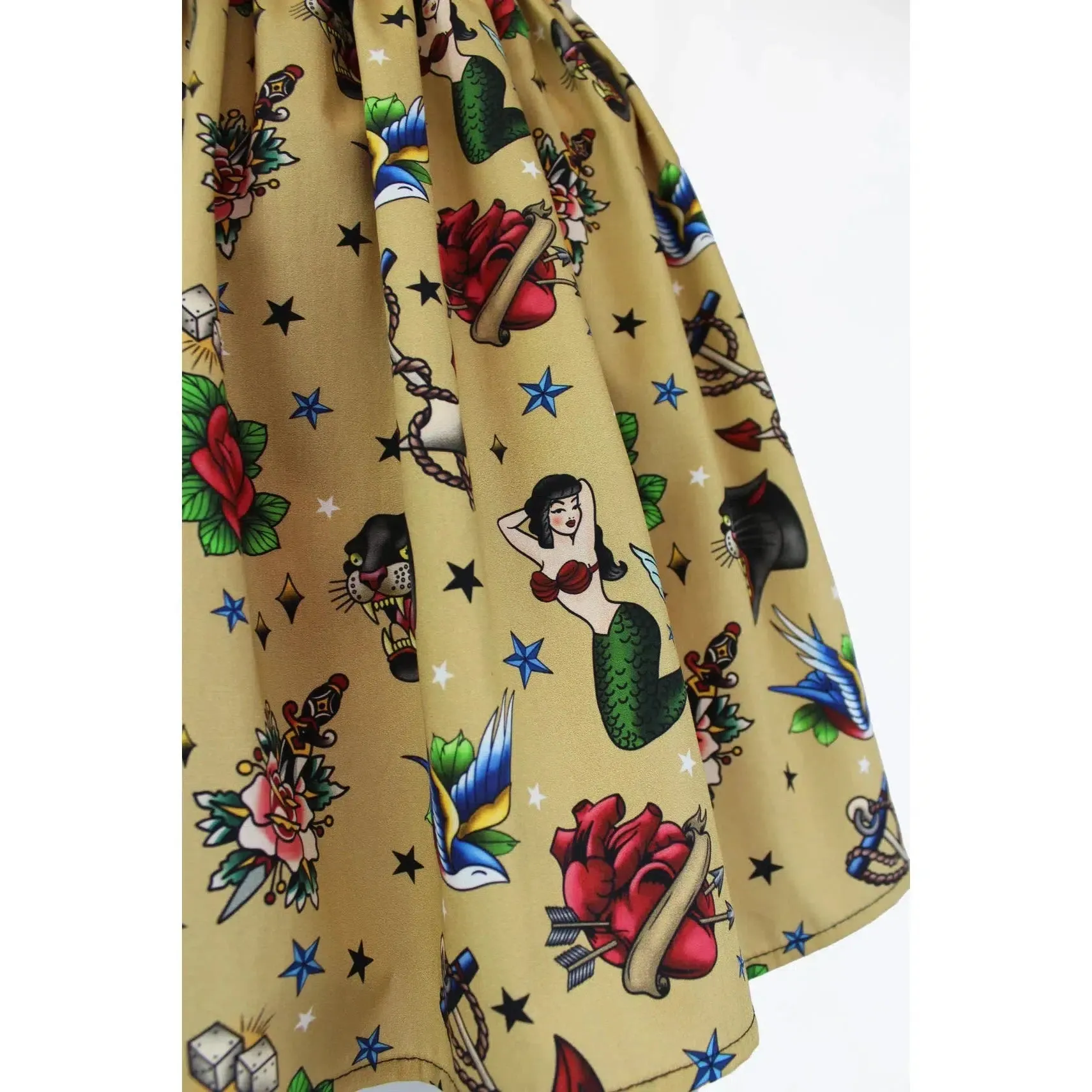 Elastic Waist Skirt in Tattoo Flash Art Print by Hemet