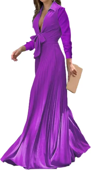 Elegant Jumpsuits for Women Formal Deep V-Neck Jumpsuit High Waisted Long Sleeve Lapel Collar Romper with Pockets