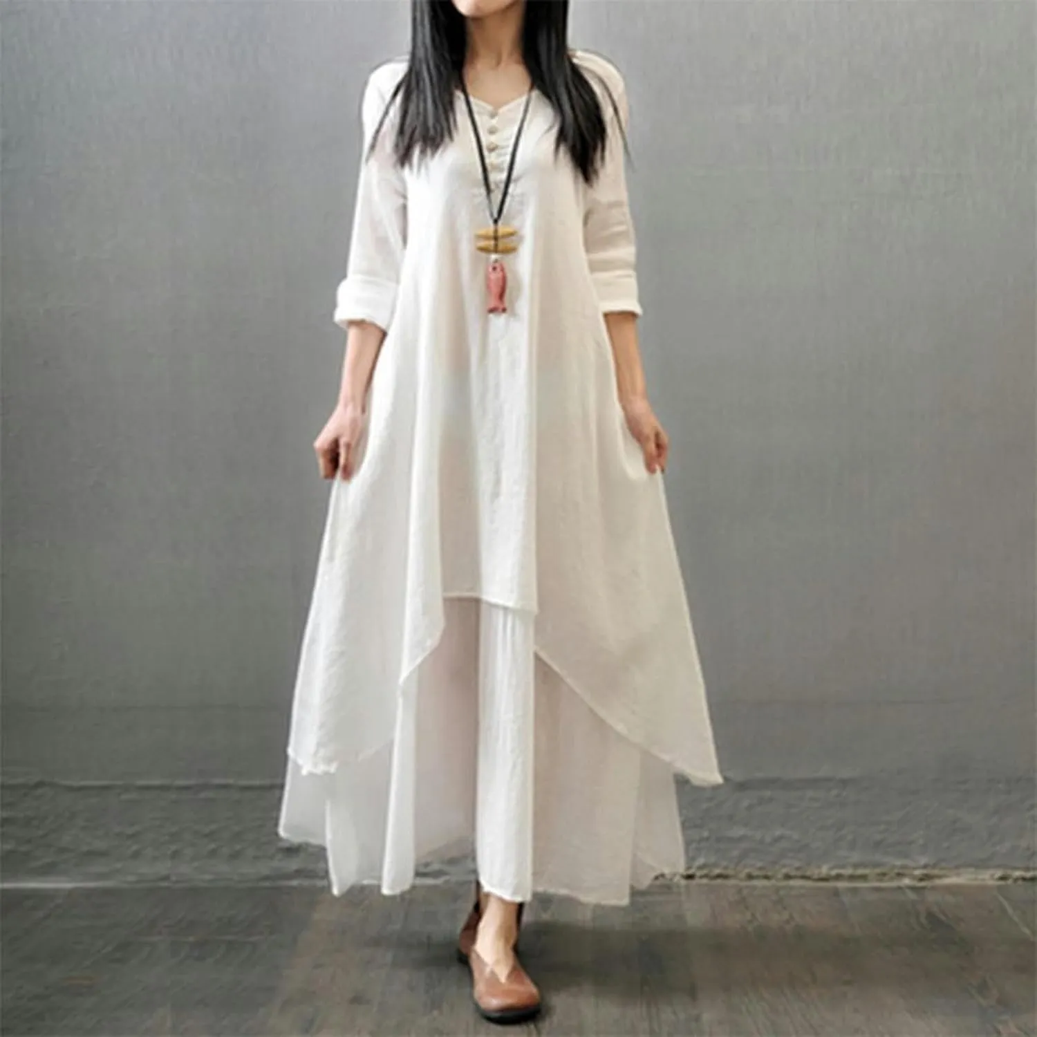 Fashionable women's dress popular short sleeve long dress