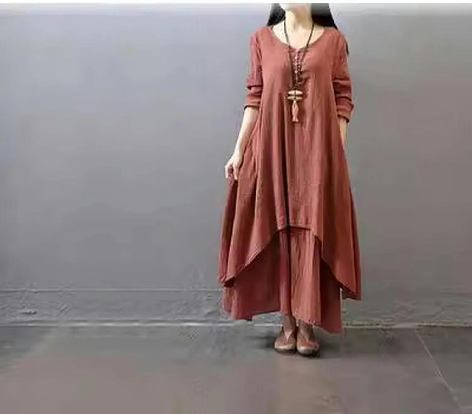 Fashionable women's dress popular short sleeve long dress
