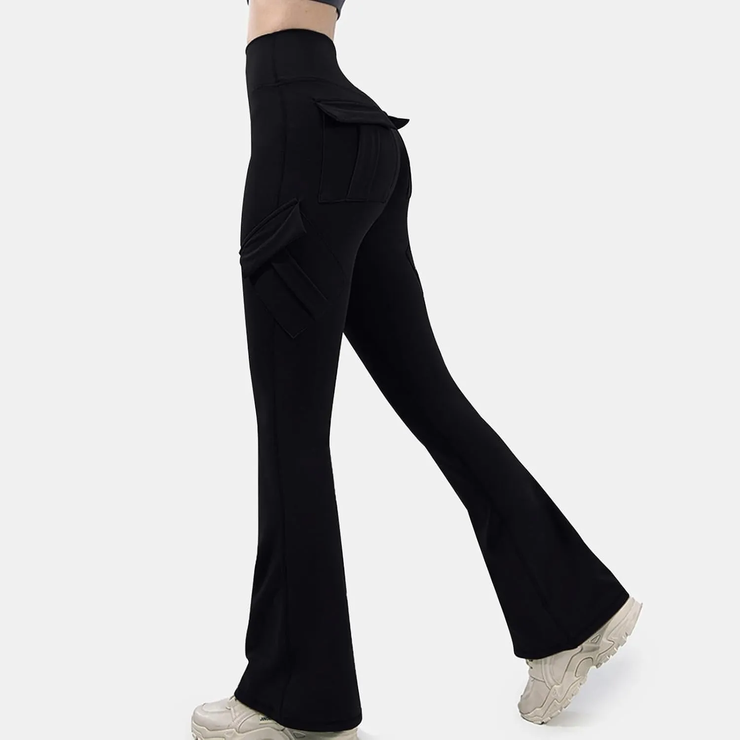 Flare Leggings for Women High Waisted Yoga Pants Tummy Control Cargo Leggings with 4 Pockets Bootcut Workout Leggings