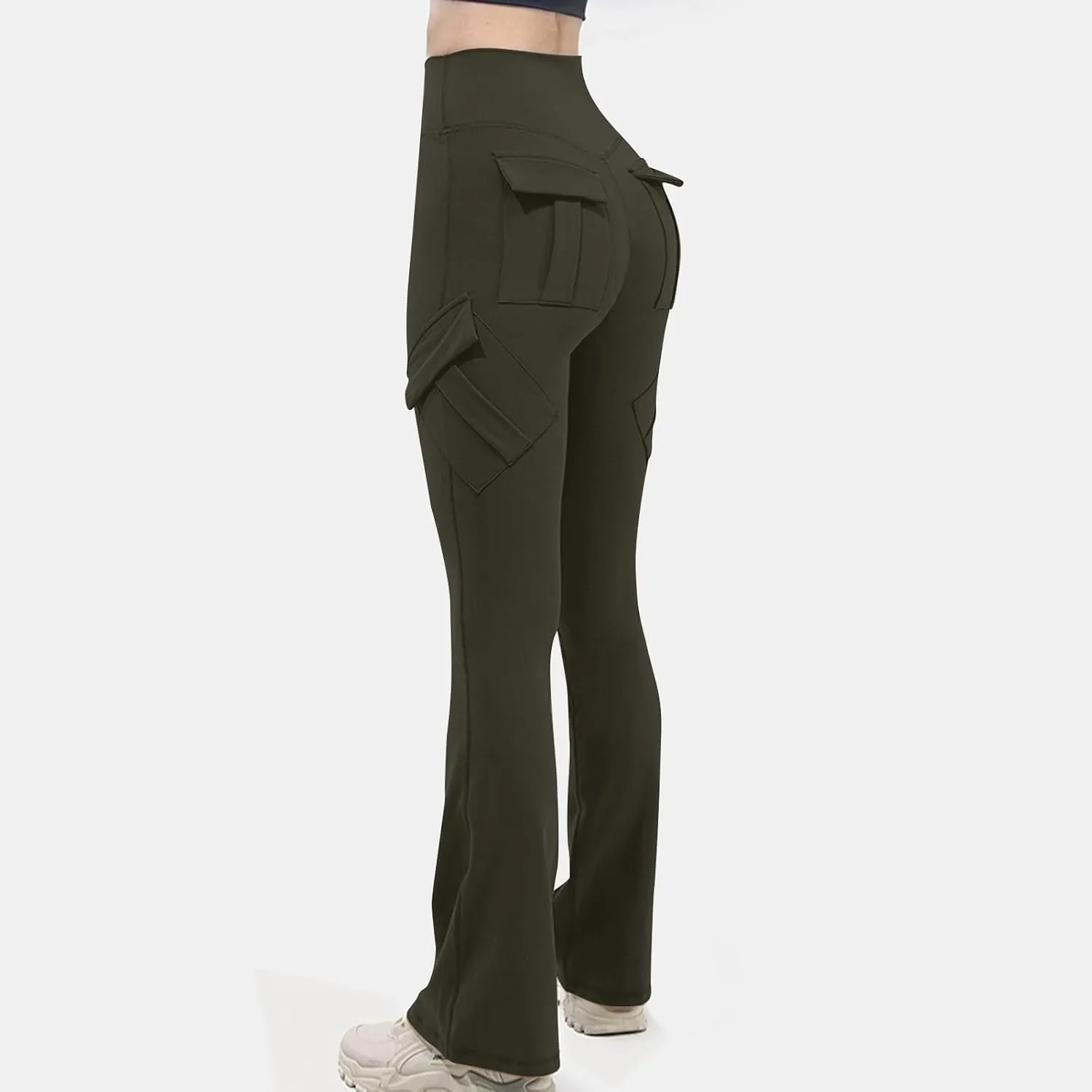 Flare Leggings for Women High Waisted Yoga Pants Tummy Control Cargo Leggings with 4 Pockets Bootcut Workout Leggings