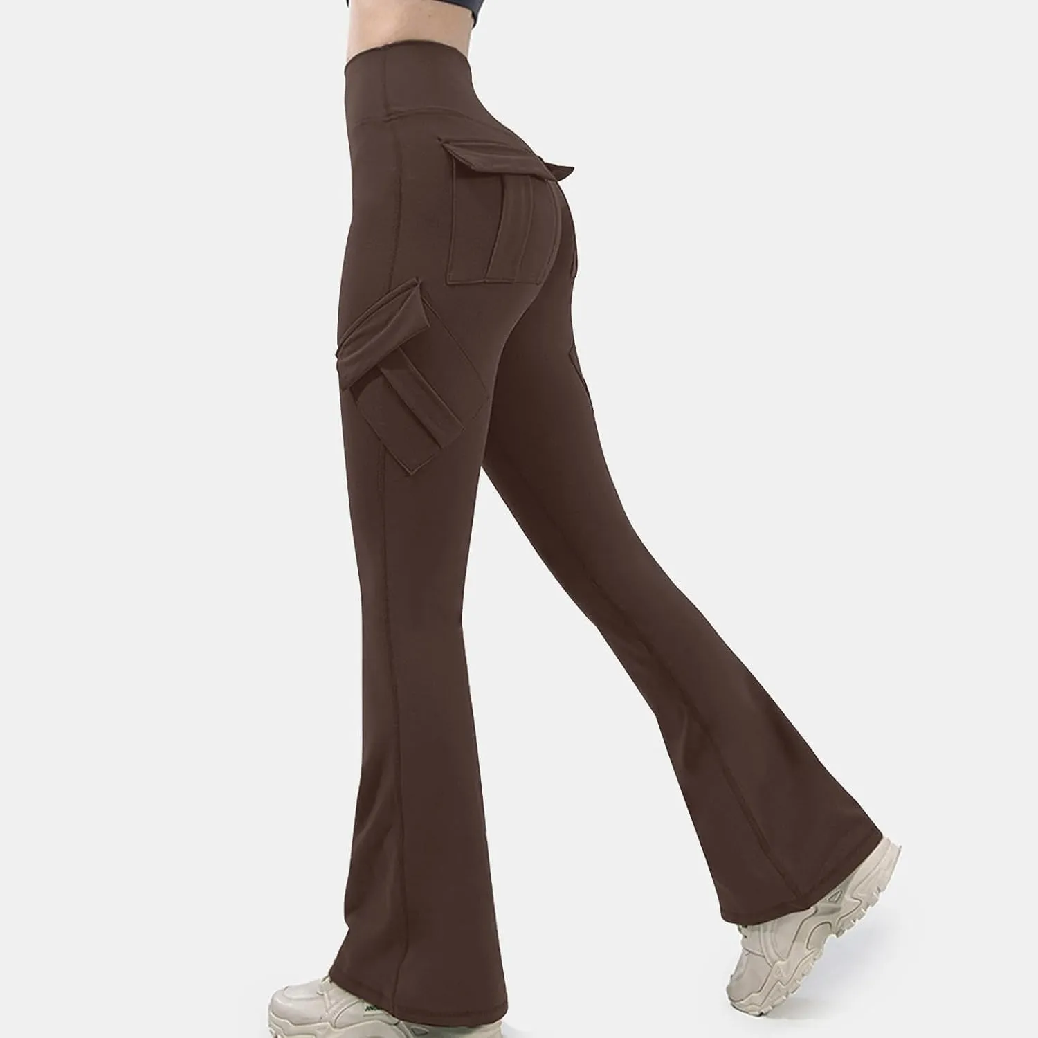 Flare Leggings for Women High Waisted Yoga Pants Tummy Control Cargo Leggings with 4 Pockets Bootcut Workout Leggings