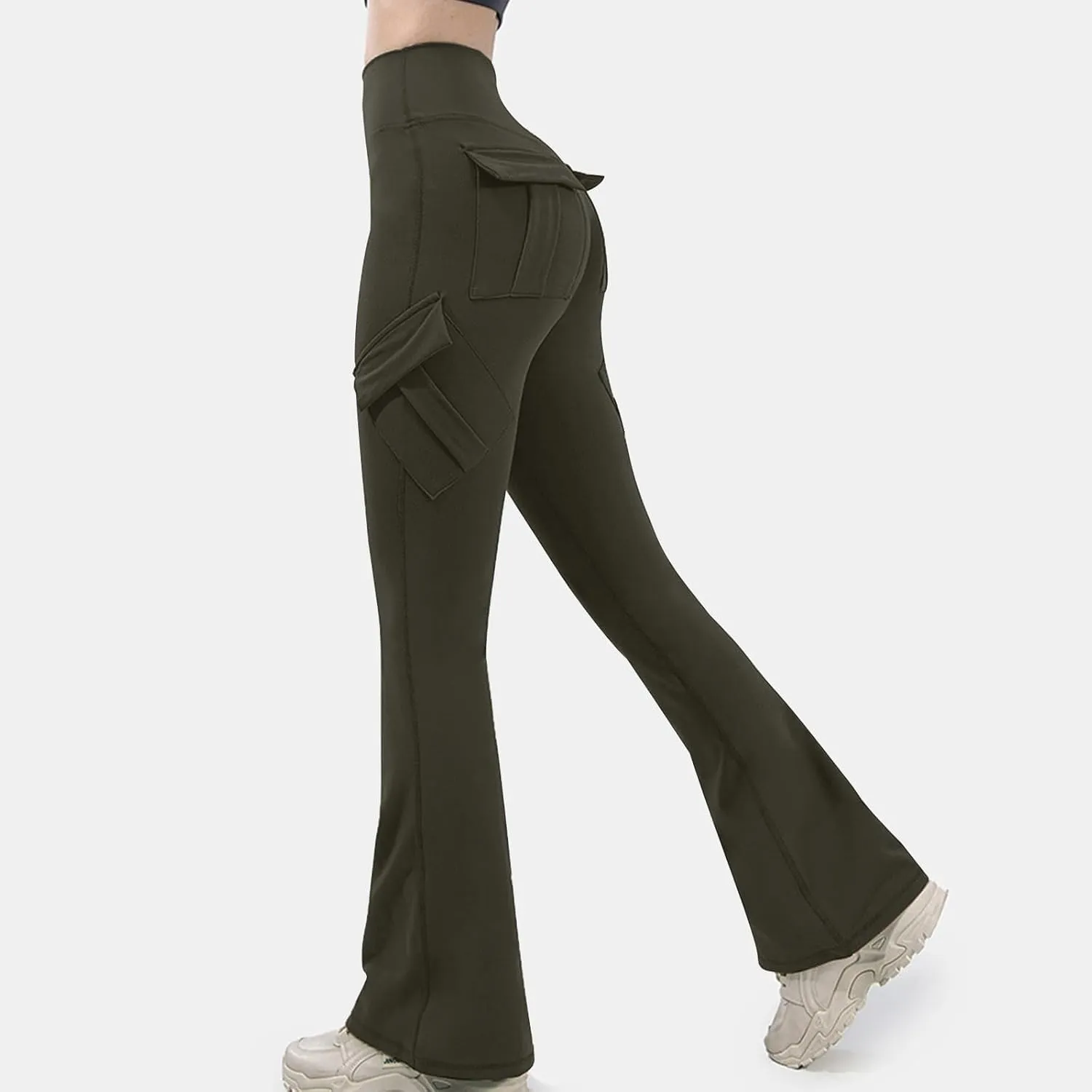 Flare Leggings for Women High Waisted Yoga Pants Tummy Control Cargo Leggings with 4 Pockets Bootcut Workout Leggings