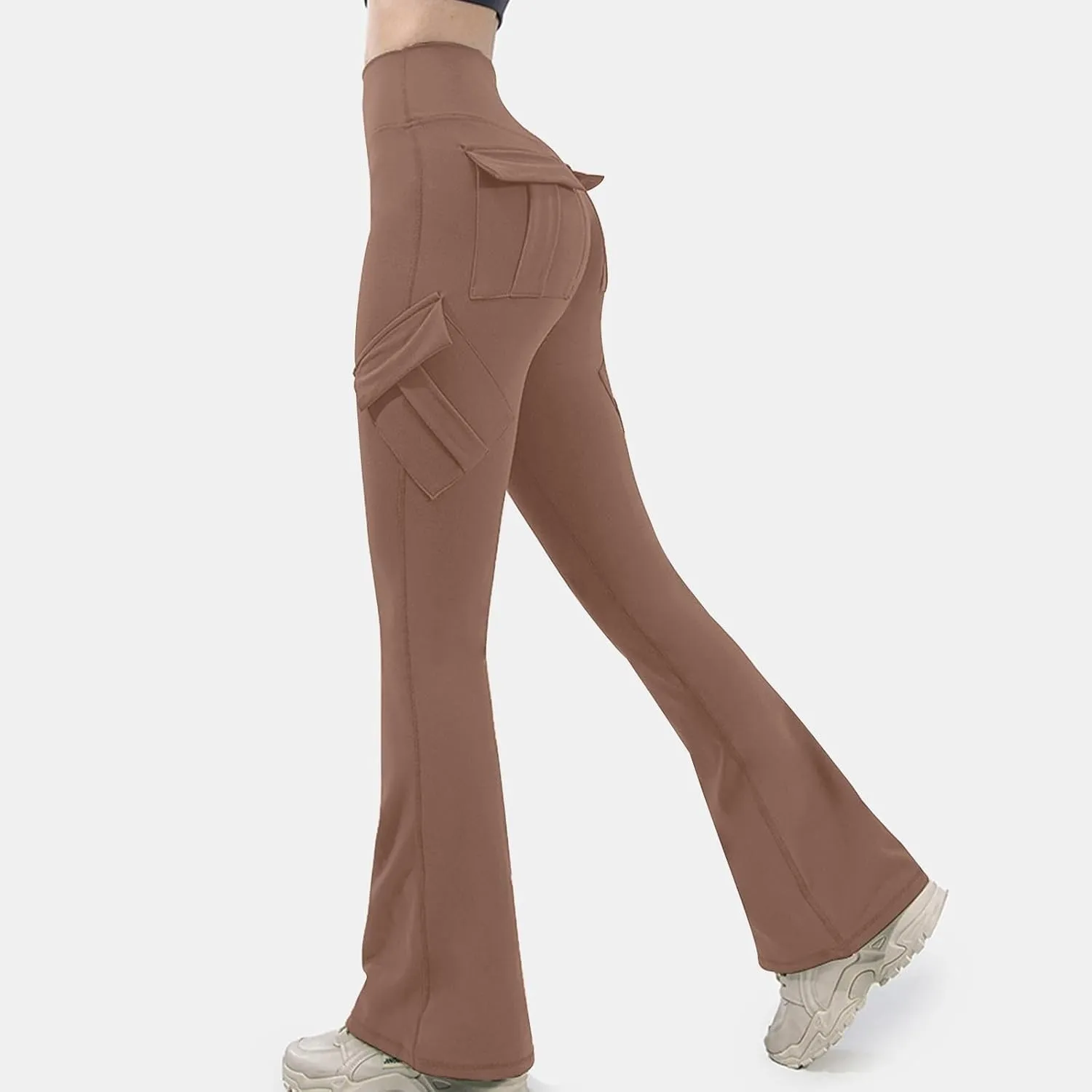 Flare Leggings for Women High Waisted Yoga Pants Tummy Control Cargo Leggings with 4 Pockets Bootcut Workout Leggings