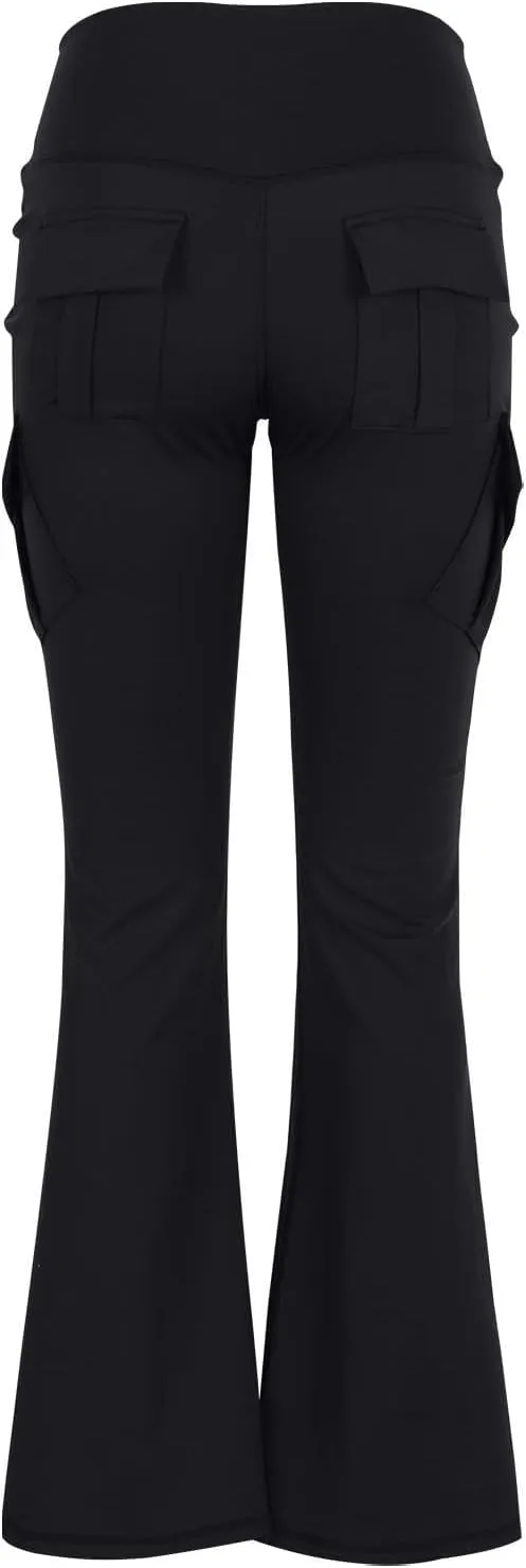 Flare Leggings for Women High Waisted Yoga Pants Tummy Control Cargo Leggings with 4 Pockets Bootcut Workout Leggings