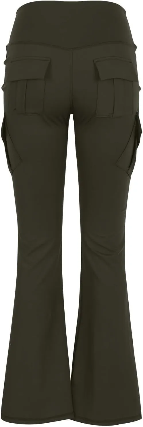Flare Leggings for Women High Waisted Yoga Pants Tummy Control Cargo Leggings with 4 Pockets Bootcut Workout Leggings