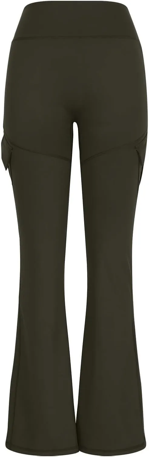 Flare Leggings for Women High Waisted Yoga Pants Tummy Control Cargo Leggings with 4 Pockets Bootcut Workout Leggings