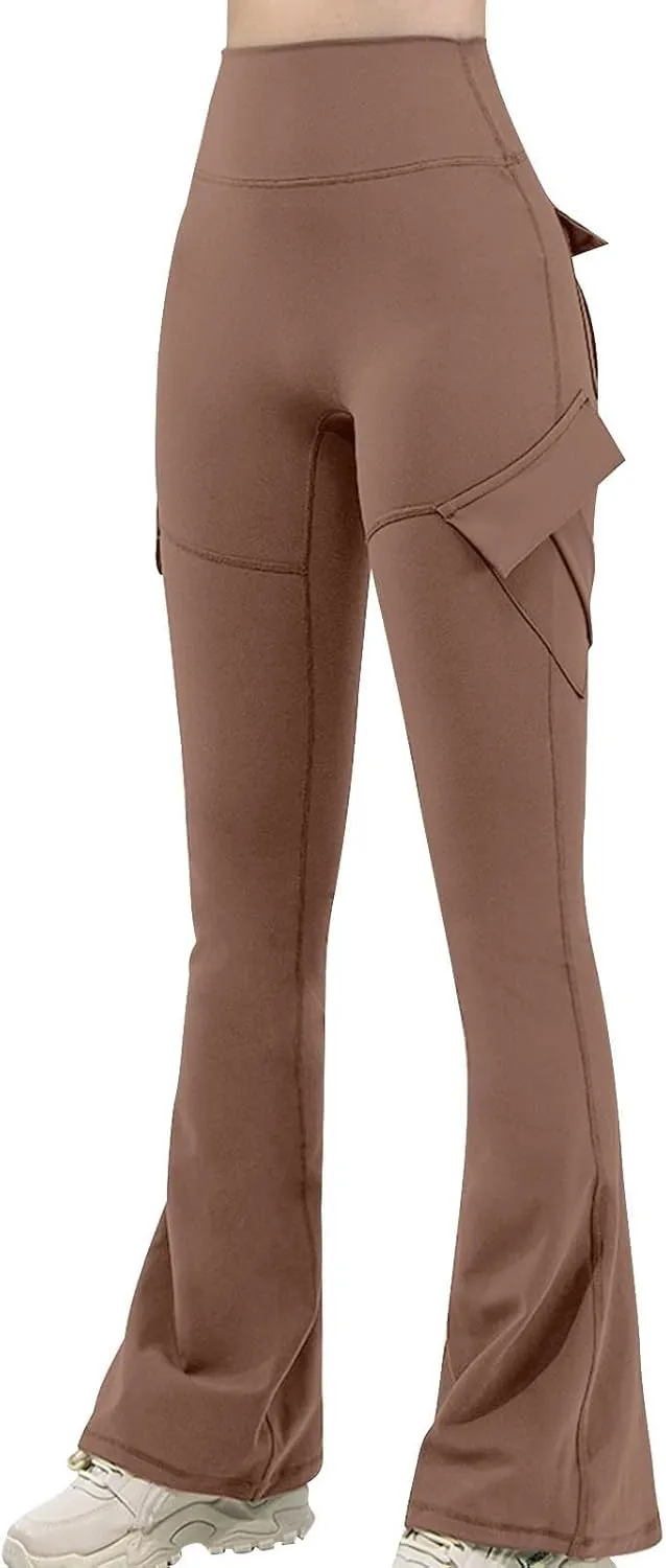 Flare Leggings for Women High Waisted Yoga Pants Tummy Control Cargo Leggings with 4 Pockets Bootcut Workout Leggings