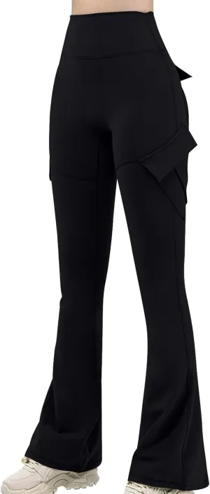 Flare Leggings for Women High Waisted Yoga Pants Tummy Control Cargo Leggings with 4 Pockets Bootcut Workout Leggings