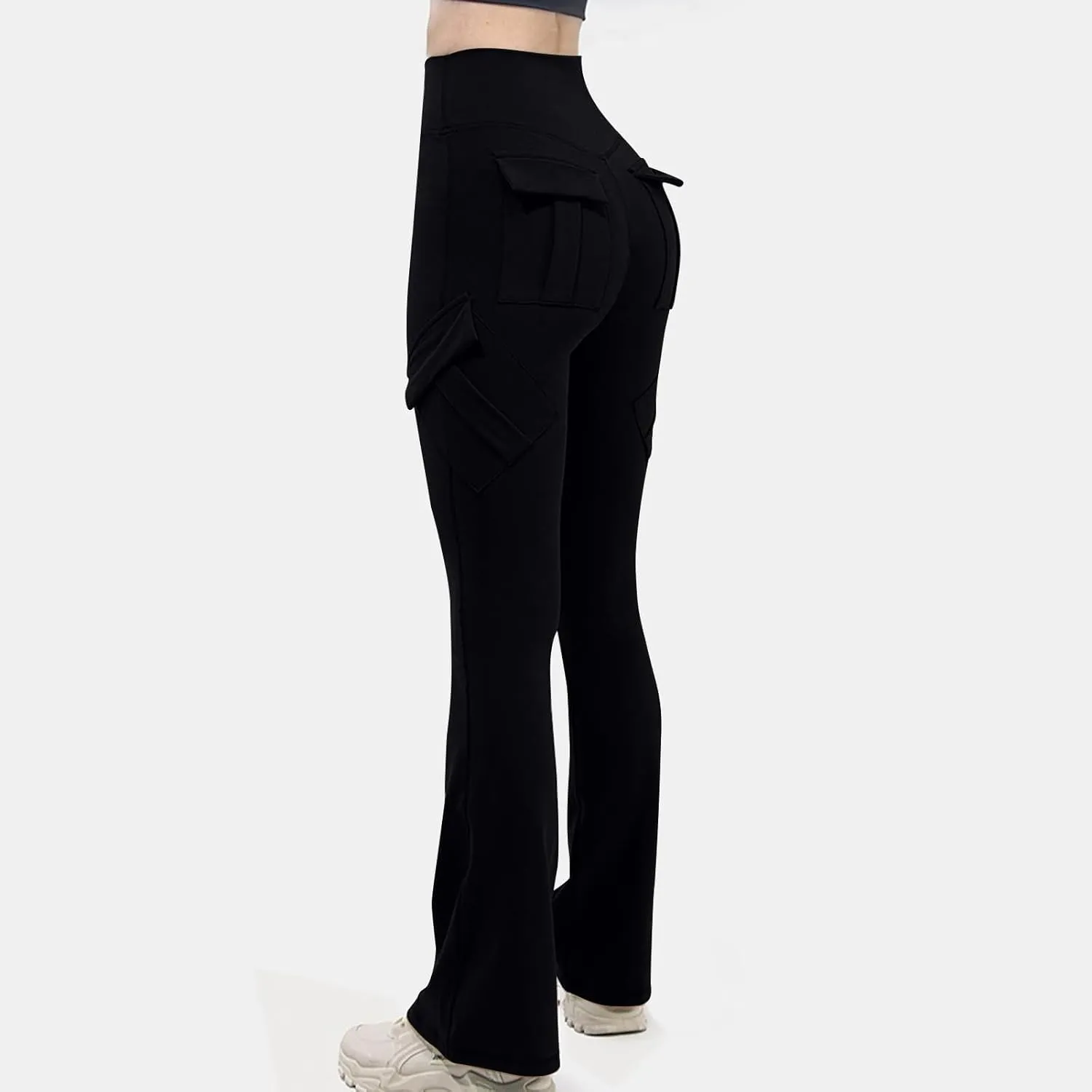 Flare Leggings for Women High Waisted Yoga Pants Tummy Control Cargo Leggings with 4 Pockets Bootcut Workout Leggings