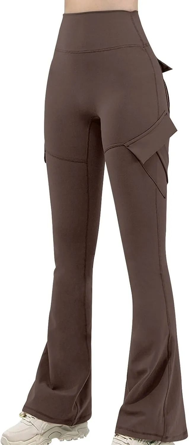 Flare Leggings for Women High Waisted Yoga Pants Tummy Control Cargo Leggings with 4 Pockets Bootcut Workout Leggings