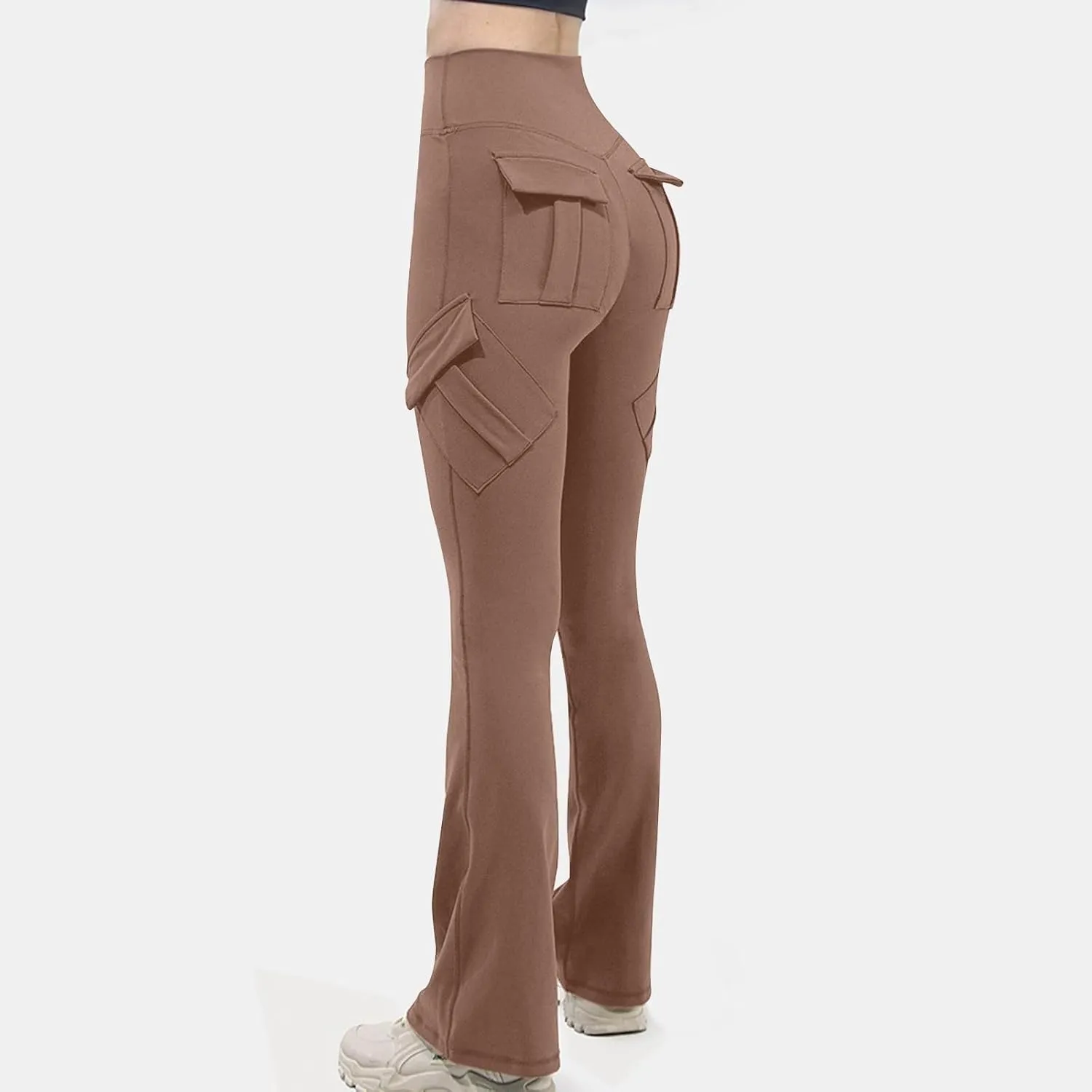 Flare Leggings for Women High Waisted Yoga Pants Tummy Control Cargo Leggings with 4 Pockets Bootcut Workout Leggings
