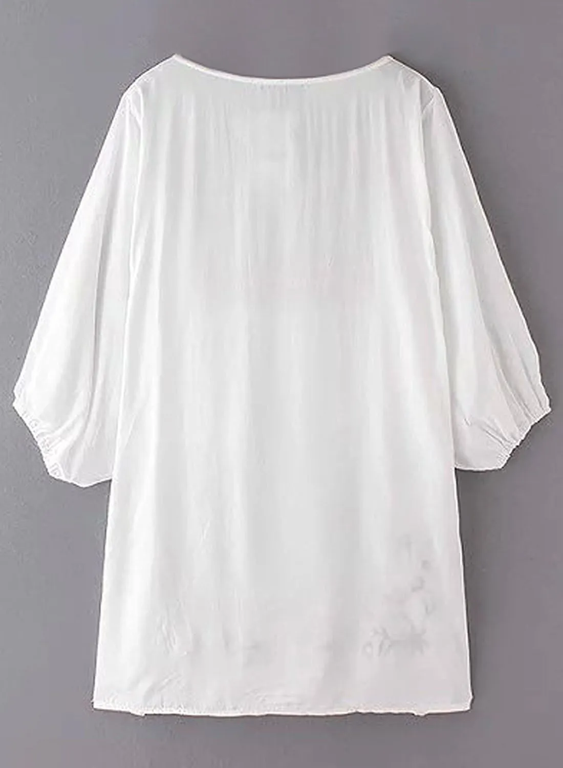 futurino Women's Bohemian Embroidered Crew Neck Dress Fashionable Classic Button Down Top