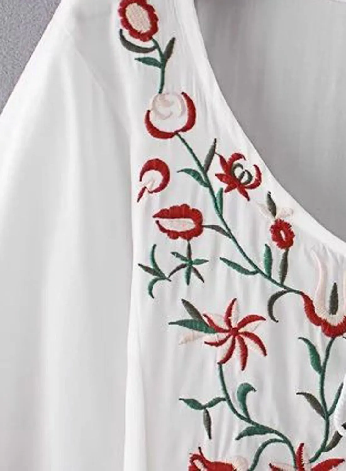 futurino Women's Bohemian Embroidered Crew Neck Dress Fashionable Classic Button Down Top