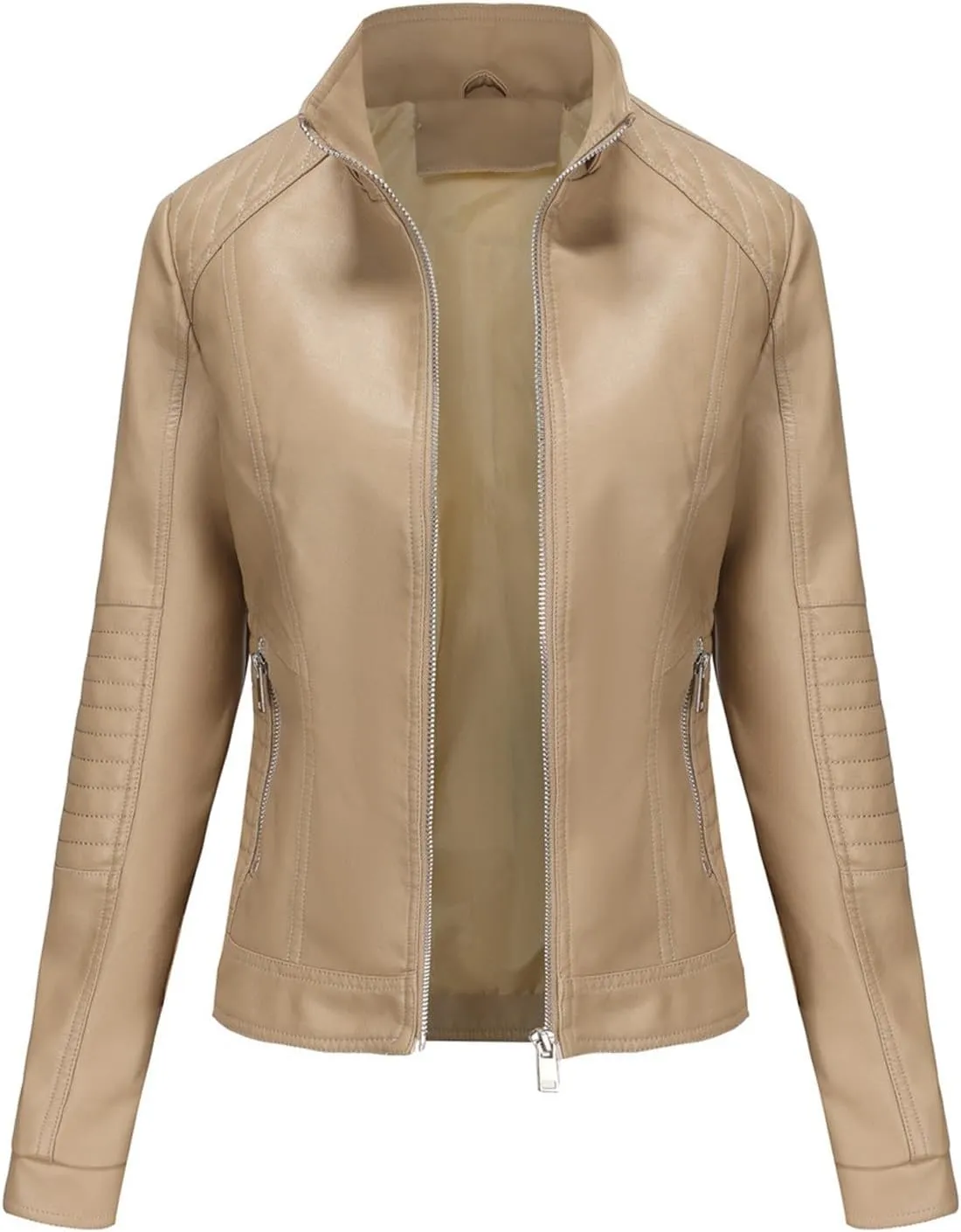 HGps8w Women's Faux Leather Jacket Classic Full Zip Motorcycle Jackets PU Biker Coat with Removable Hood