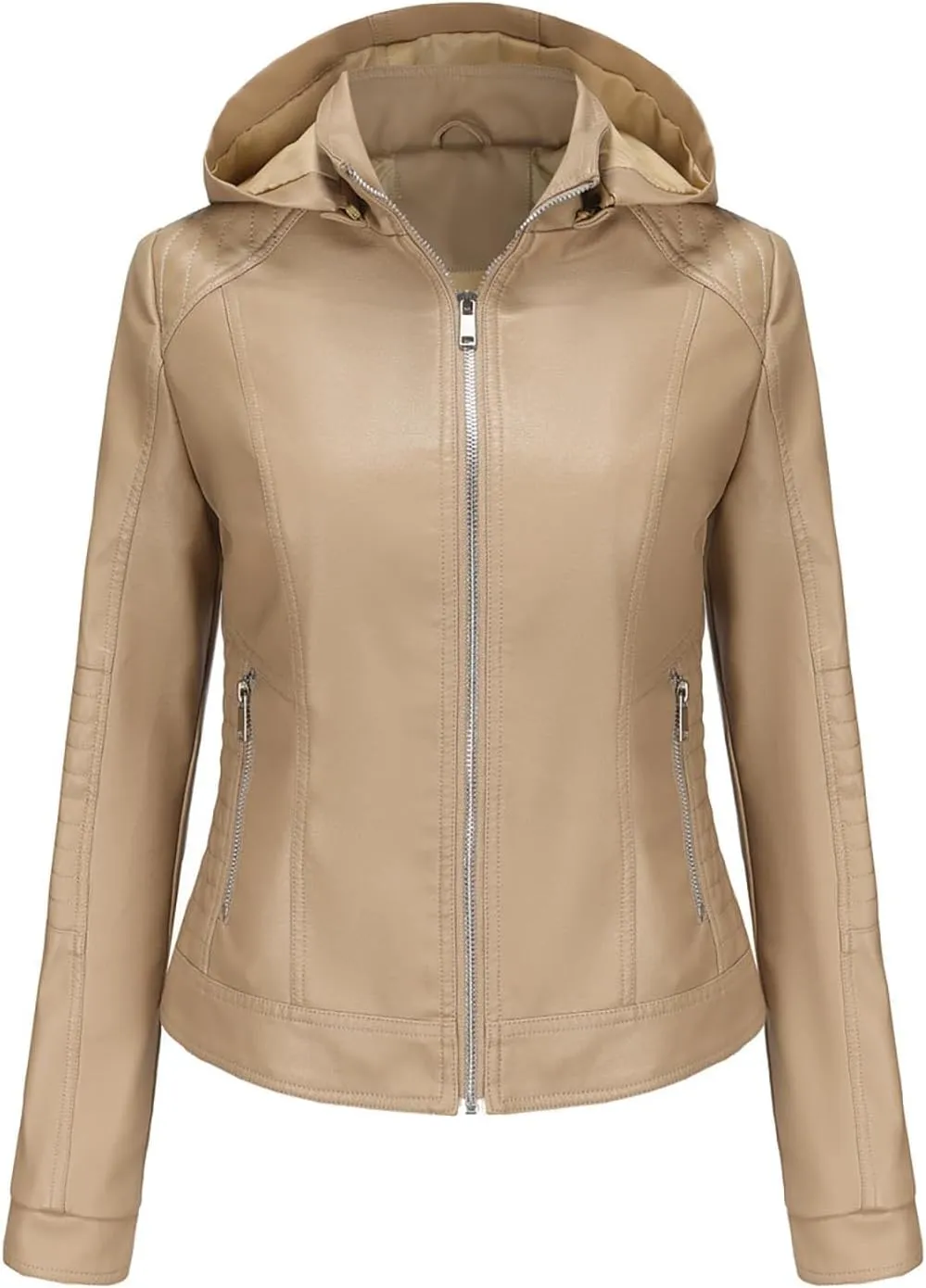HGps8w Women's Faux Leather Jacket Classic Full Zip Motorcycle Jackets PU Biker Coat with Removable Hood