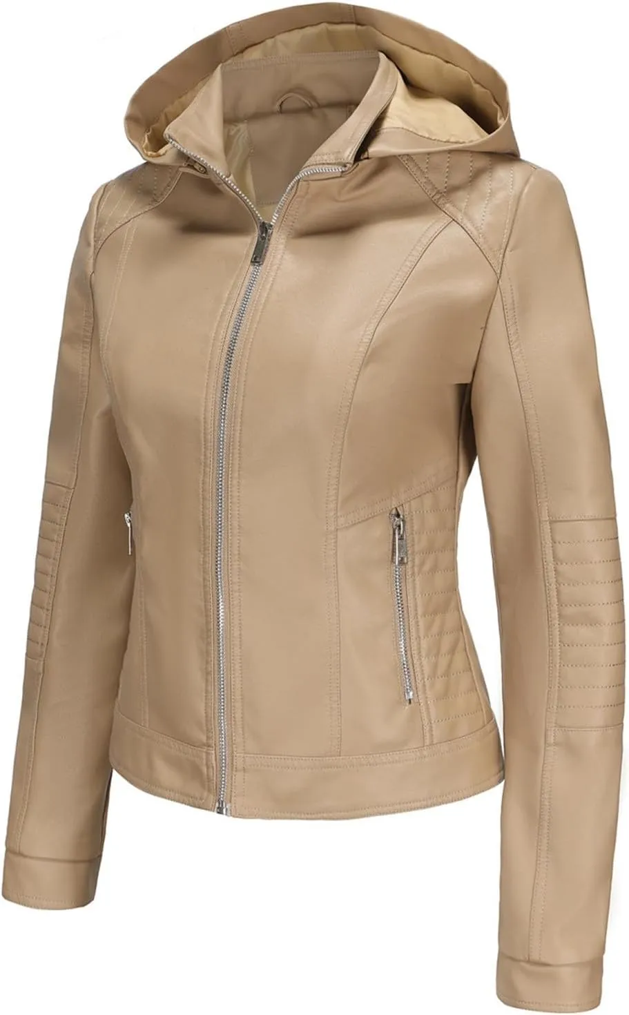 HGps8w Women's Faux Leather Jacket Classic Full Zip Motorcycle Jackets PU Biker Coat with Removable Hood