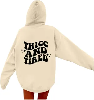 Hoodies Aesthetic Thicc and Tired Shape Printed Christian Pullover Hoodie with Pocket Drop Shoulder Loose Fit Fall Winter