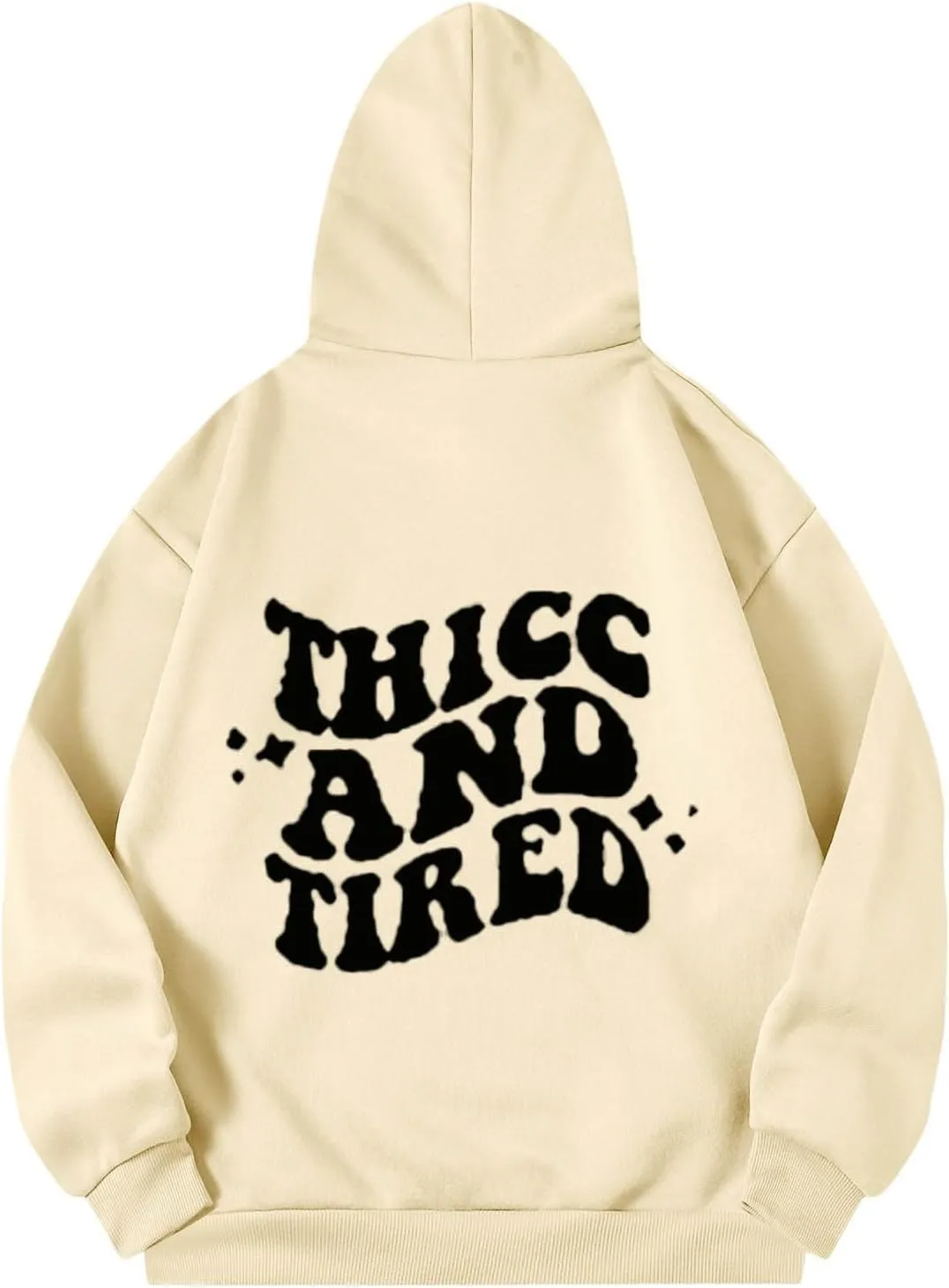 Hoodies Aesthetic Thicc and Tired Shape Printed Christian Pullover Hoodie with Pocket Drop Shoulder Loose Fit Fall Winter