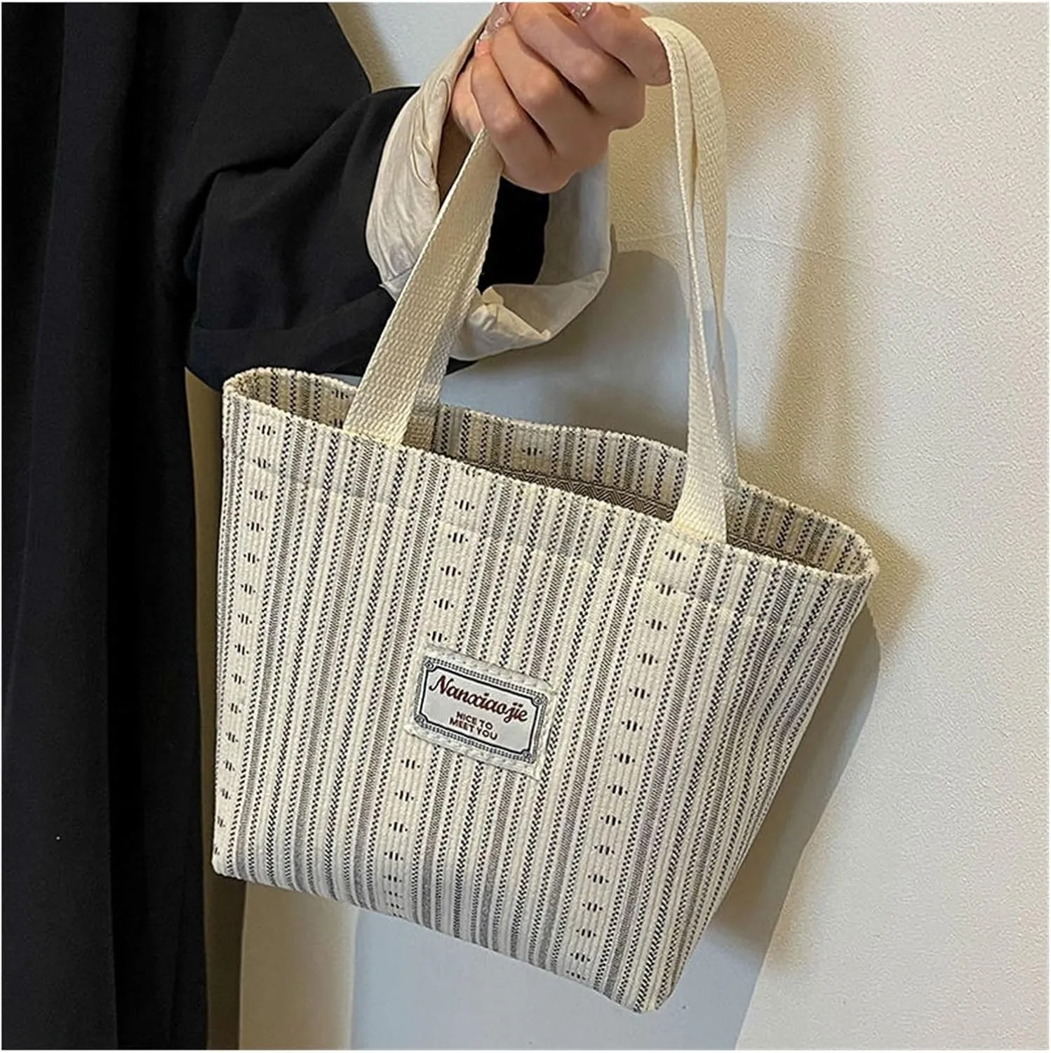 Internet celebrity canvas bag, fashionable striped shoulder bag, handbag, tote bag, commuter bag