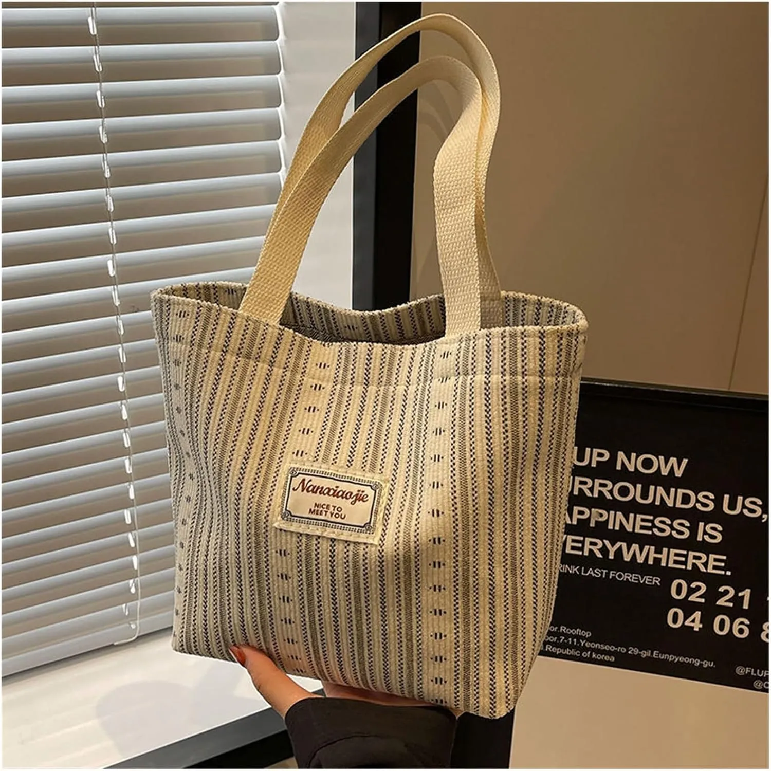 Internet celebrity canvas bag, fashionable striped shoulder bag, handbag, tote bag, commuter bag