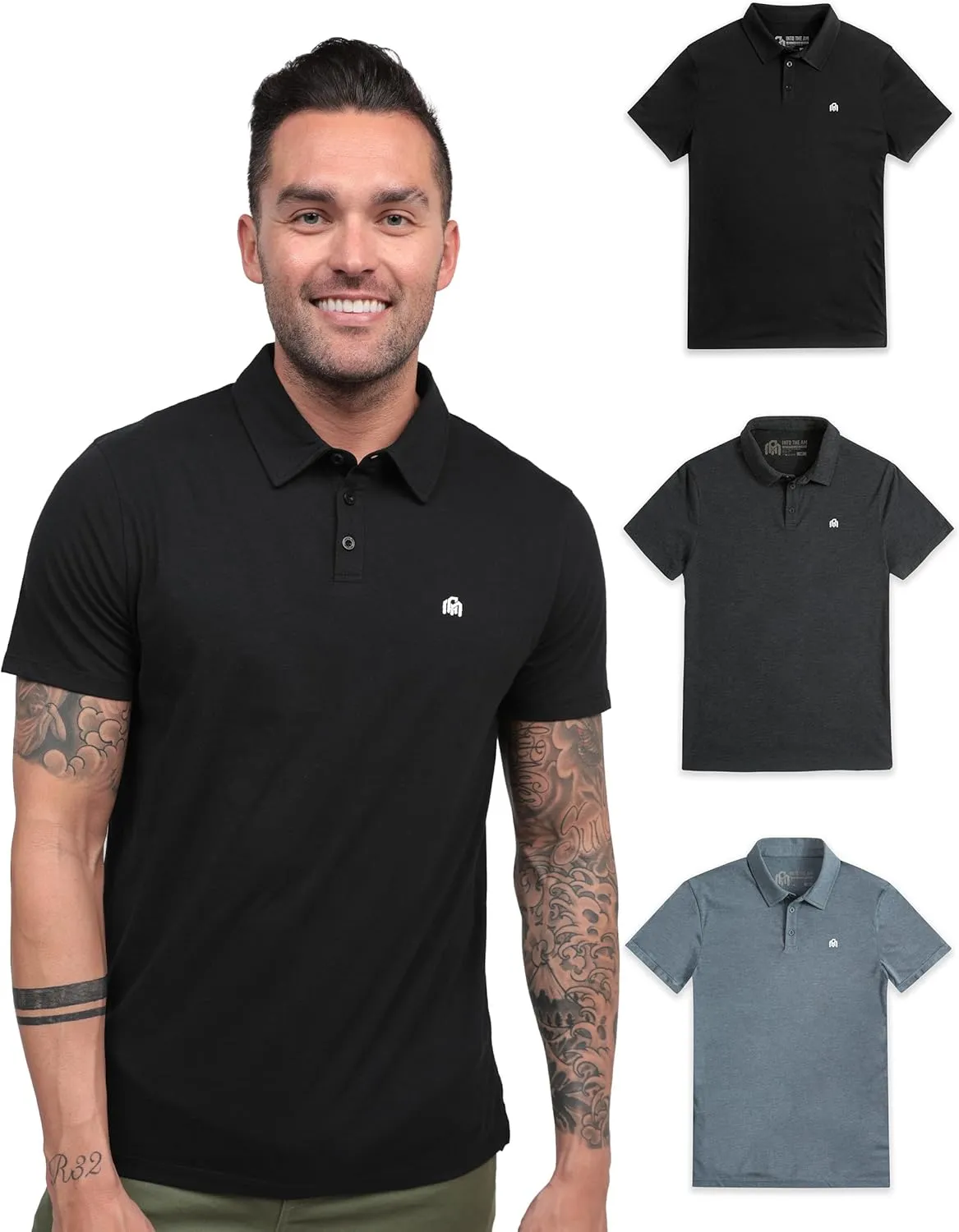 INTO THE AM Men's Polo Shirts - Fitted Short Sleeve Collar Shirt for Men S - 4XL