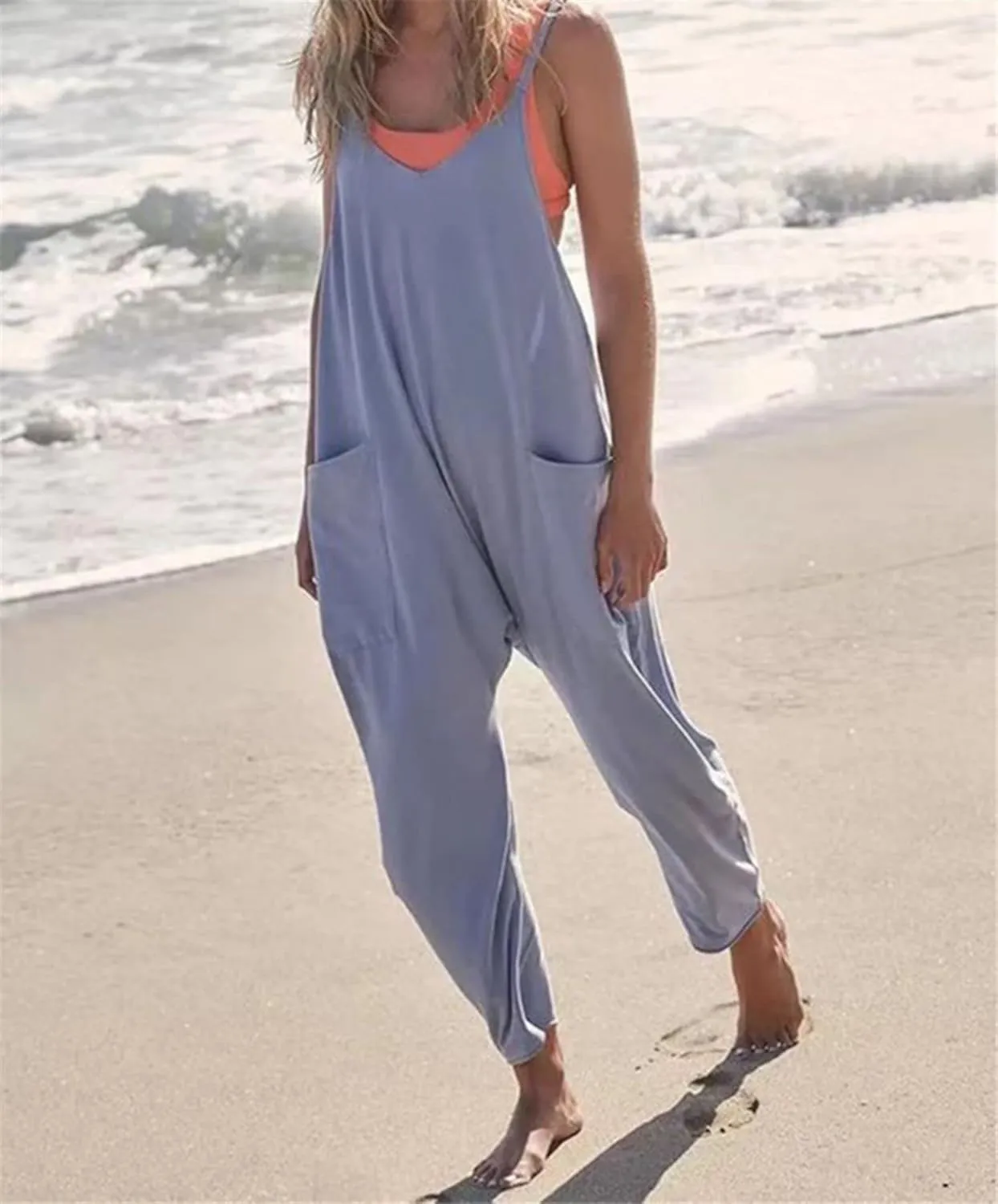 Jumpsuits for Women Casual Sleeveless Loose Fit Harem Overalls Spaghetti Strap Summer Outfits Rompers for Women 2024