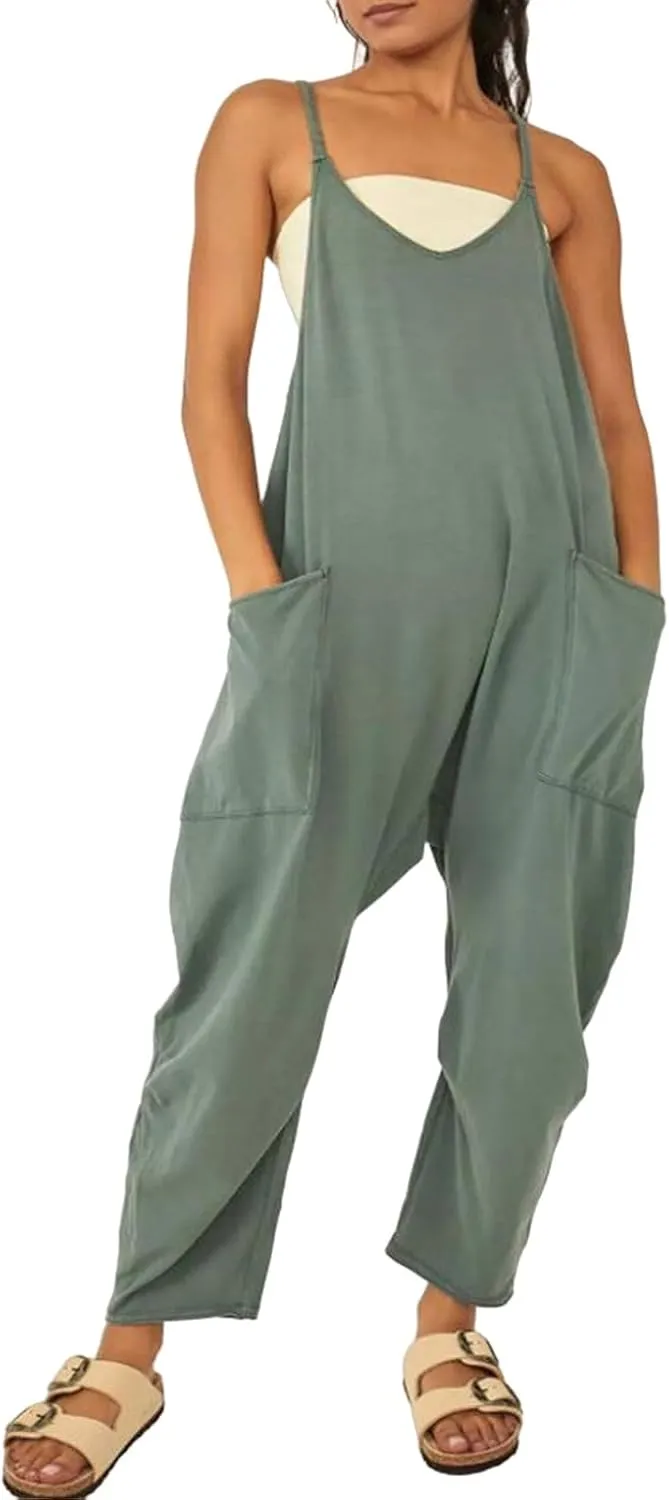 Jumpsuits for Women Casual Sleeveless Loose Fit Harem Overalls Spaghetti Strap Summer Outfits Rompers for Women 2024