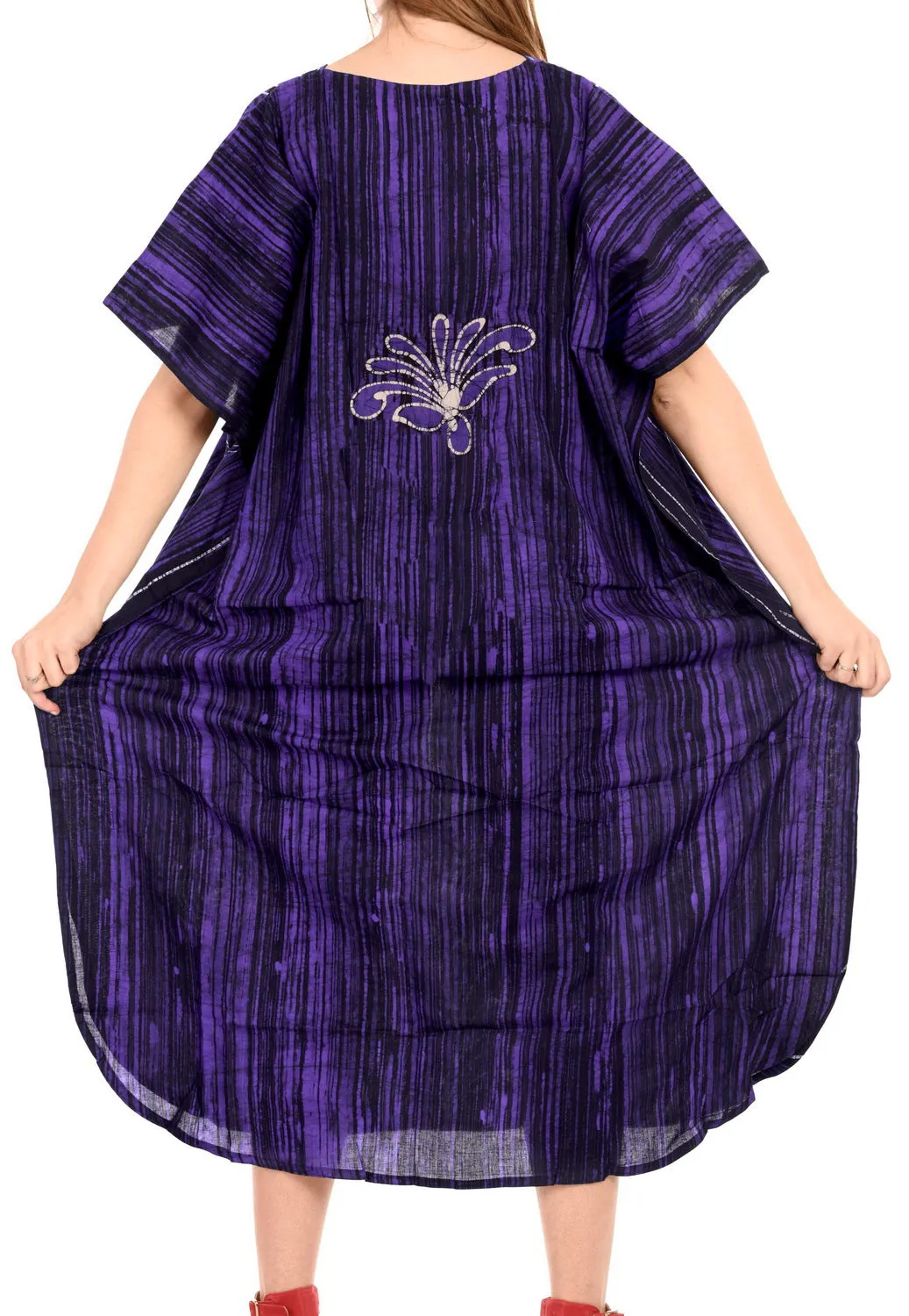LA LEELA Cotton Batik Printed Women's Kaftan Kimono Summer Beachwear Cover up Dress Purple_D312