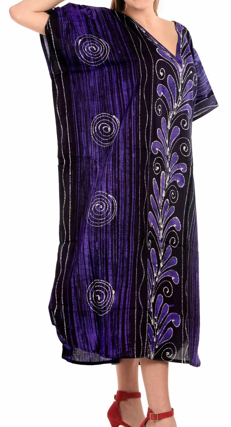 LA LEELA Cotton Batik Printed Women's Kaftan Kimono Summer Beachwear Cover up Dress Purple_D312