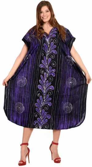 LA LEELA Cotton Batik Printed Women's Kaftan Kimono Summer Beachwear Cover up Dress Purple_D312