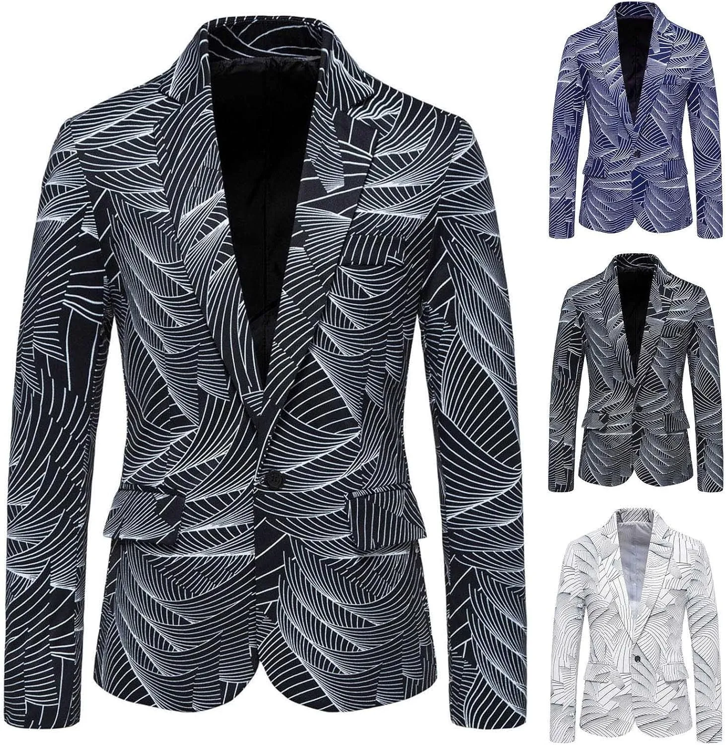 LCMTWX Mens Blazers Men's Fashion Casual Buckle Printed Single-breasted Jacket Coat Fashion Soft Work formal Sleep Suit
