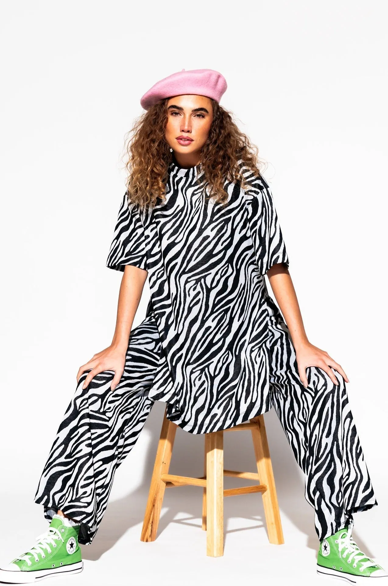 Leveled Up Double Knit Playsuit in Zebra Baby