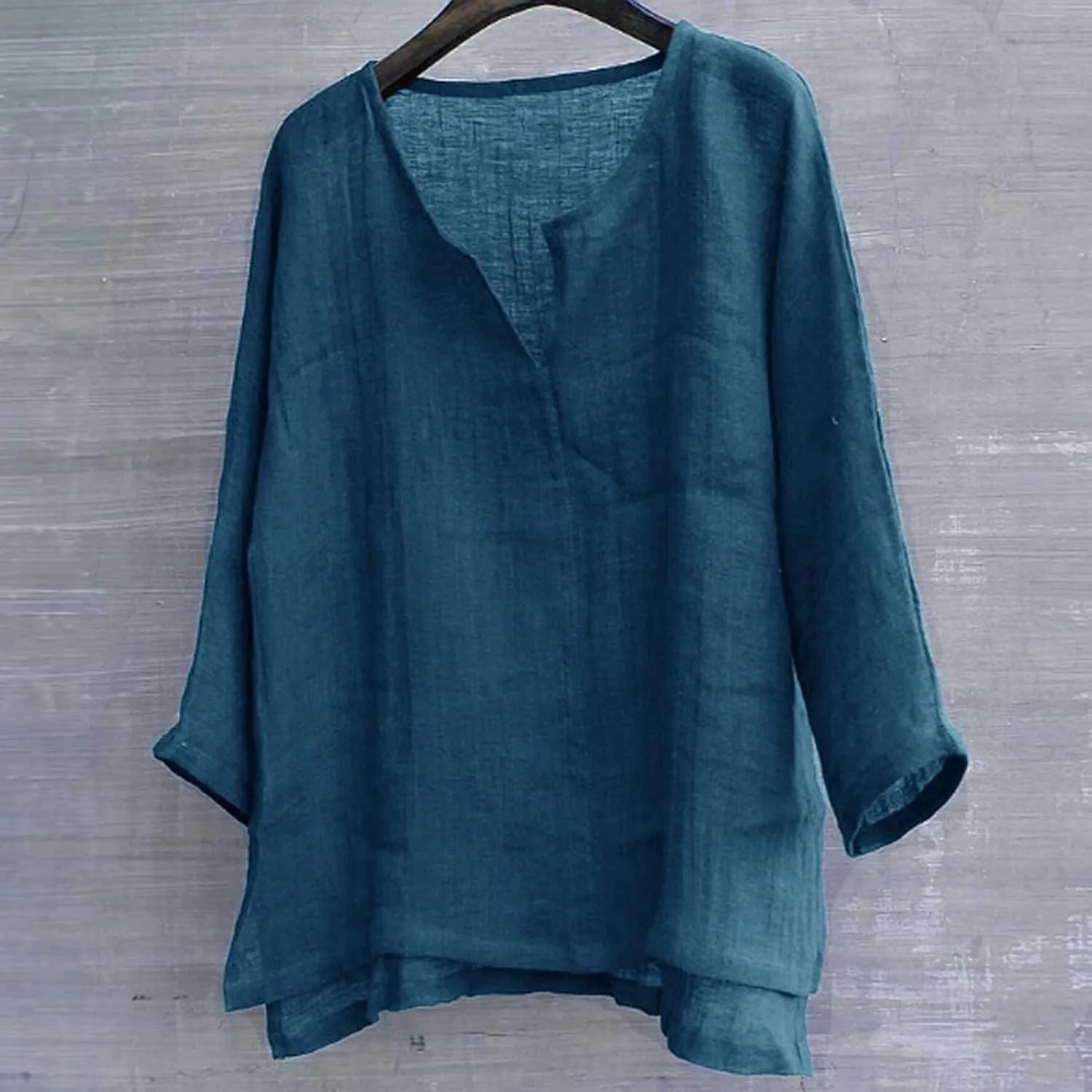 Linen Shirts for Men 3/4 Sleeve V Neck Pullover Henley Shirts Summer Solid Loose Fit Yoga Vocation Beach Shirts Tunic