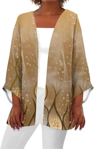 Long Cardigans for Women Trendy 3/4 Sleeve Casual Loose Open Front Cardigan Floral Printed Comfy Dressy Cardigans