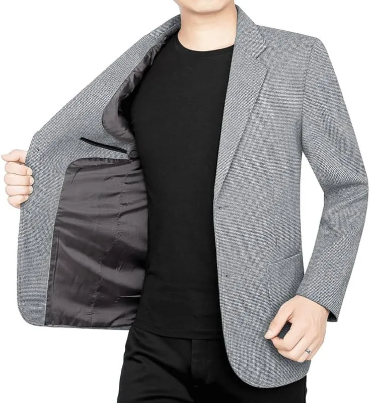 Luxury Lapel Two Button Formal Blazers Classic Slim Fit Men Knit Suit Jackets Comfortable Gray Casual Blazers