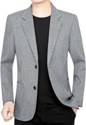 Luxury Lapel Two Button Formal Blazers Classic Slim Fit Men Knit Suit Jackets Comfortable Gray Casual Blazers