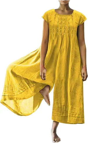 maisdgop Womens Rompers for Summer Short Sleeve Jumpsuits Casual Baggy Wide Leg Overalls Cotton Linen Harem Pants Romper