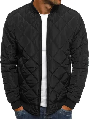Maiyifu-GJ Men Diamond Quilted Bomber Jacket Lightweight Softshell Flight Jackets Windbreaker Varsity Slim Fit Full Zip Coat