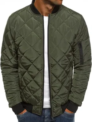 Maiyifu-GJ Men Diamond Quilted Bomber Jacket Lightweight Softshell Flight Jackets Windbreaker Varsity Slim Fit Full Zip Coat