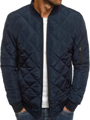 Maiyifu-GJ Men Diamond Quilted Bomber Jacket Lightweight Softshell Flight Jackets Windbreaker Varsity Slim Fit Full Zip Coat