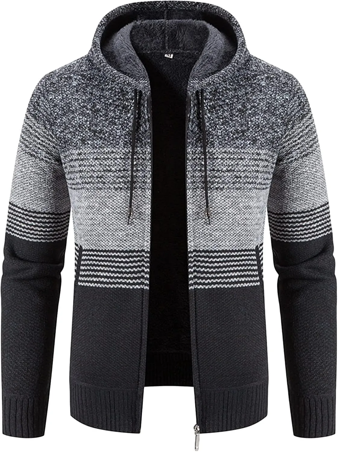 Maiyifu-GJ Men Full Zip Knitted Cardigan Regular Fit Fleece Lined Thick Sweater Soft Warm Winter Sweatshirts Jackets Overcoat