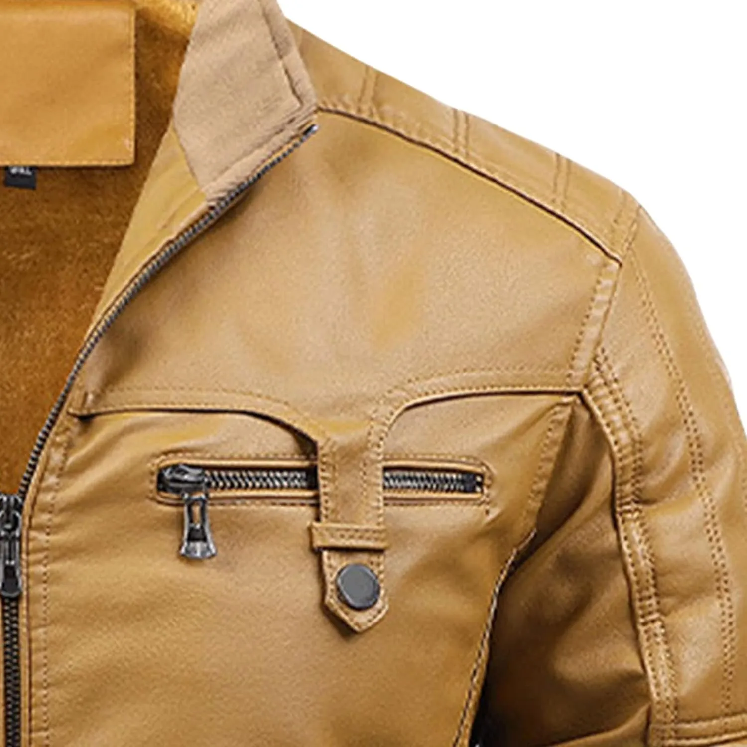 Maiyifu-GJ Men Vintage Stand Collar Leather Jacket Faux Leather Fleece Lined Motorcycle Jacket Lightweight PU Zip Up Outwear