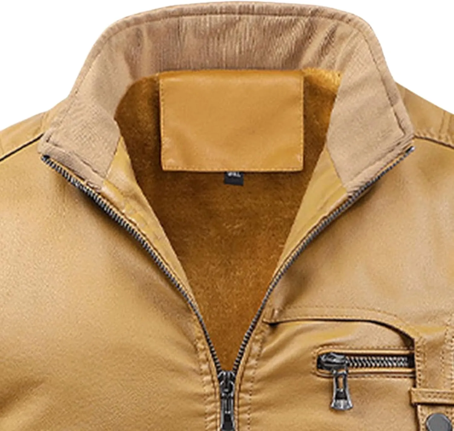 Maiyifu-GJ Men Vintage Stand Collar Leather Jacket Faux Leather Fleece Lined Motorcycle Jacket Lightweight PU Zip Up Outwear