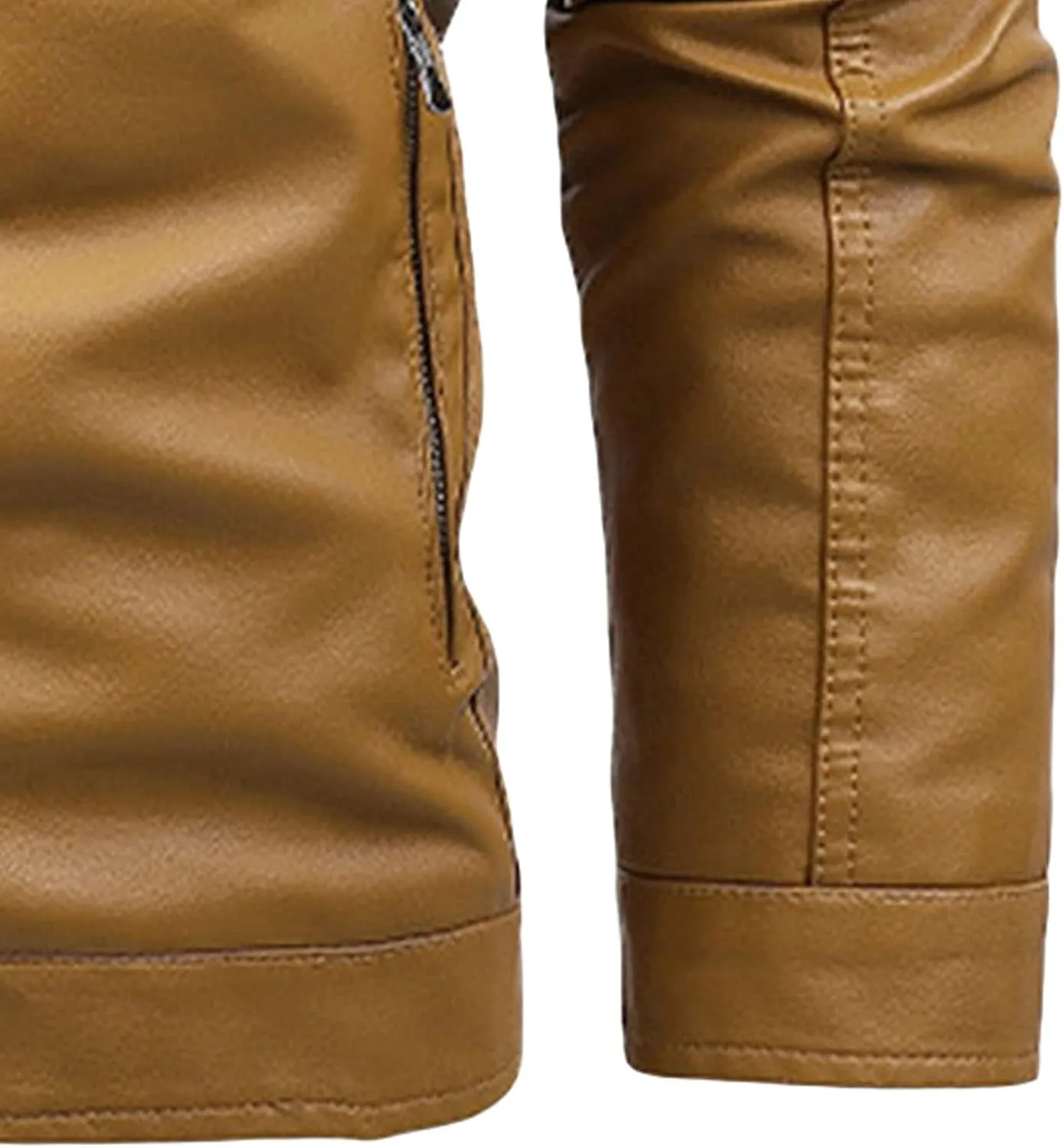 Maiyifu-GJ Men Vintage Stand Collar Leather Jacket Faux Leather Fleece Lined Motorcycle Jacket Lightweight PU Zip Up Outwear