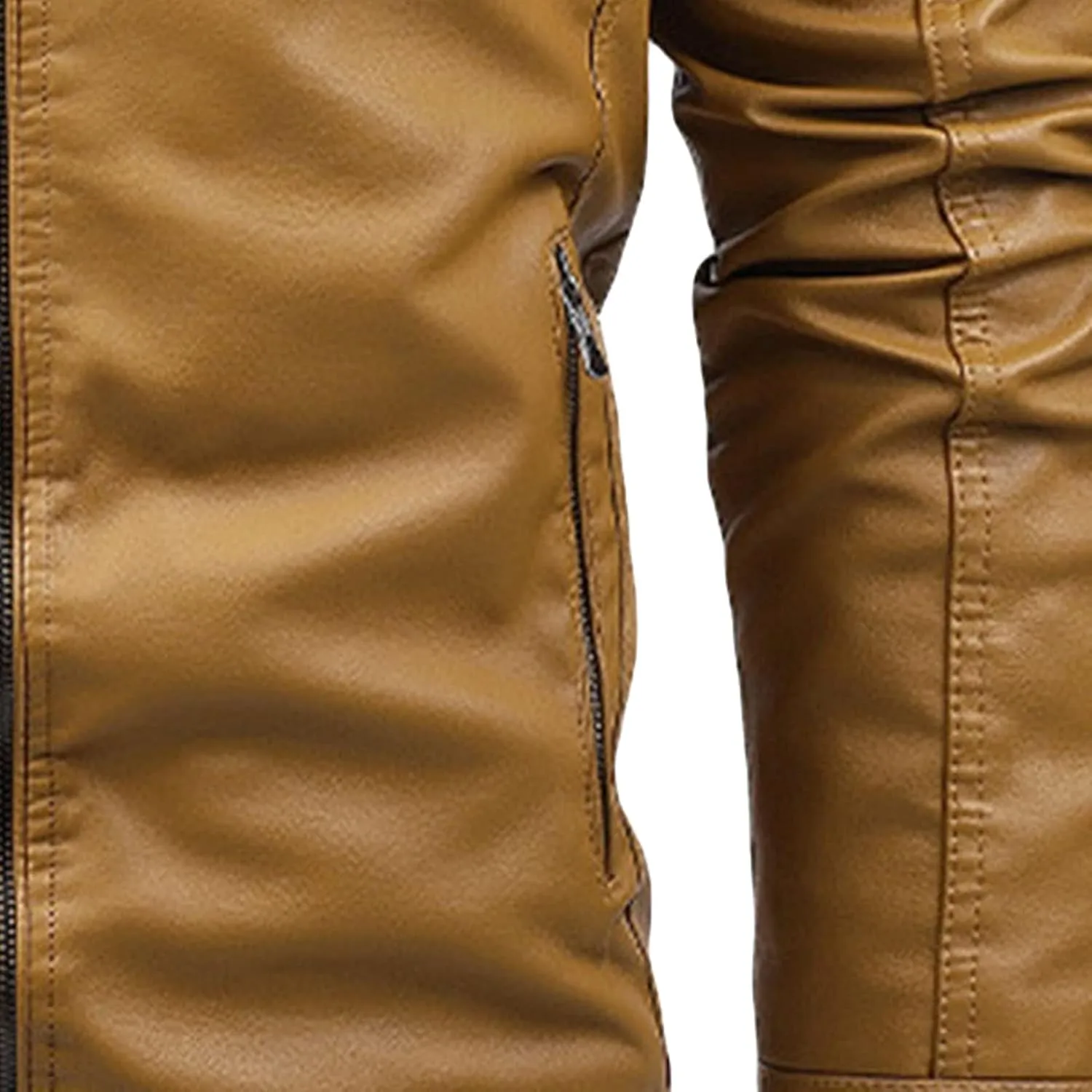 Maiyifu-GJ Men Vintage Stand Collar Leather Jacket Faux Leather Fleece Lined Motorcycle Jacket Lightweight PU Zip Up Outwear