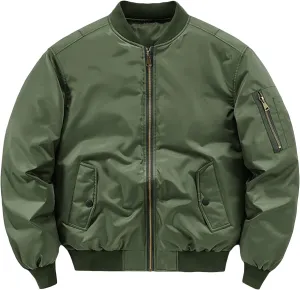 Maiyifu-GJ Men Winter Warm Flight Bomber Jacket Slim Fit Windproof Full Zip Military Jacket Lightweight Casual Coats Outwear